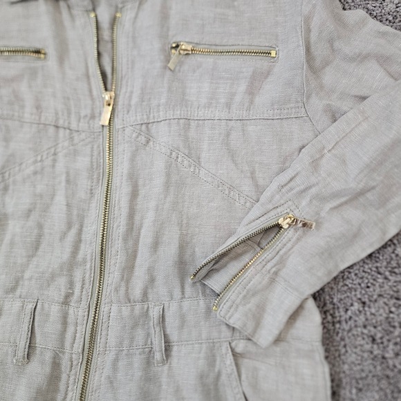 We Wore What Womens Linen Utility Jumpsuit Size M Boiler Suit Zip Front Neutral - Picture 8 of 12